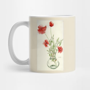 Red Poppies in Vase watercolour painting Mug